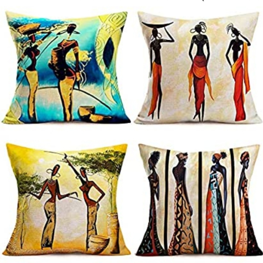 🆕️ 4 Pack African Throw Pillow Case Cotton Linen